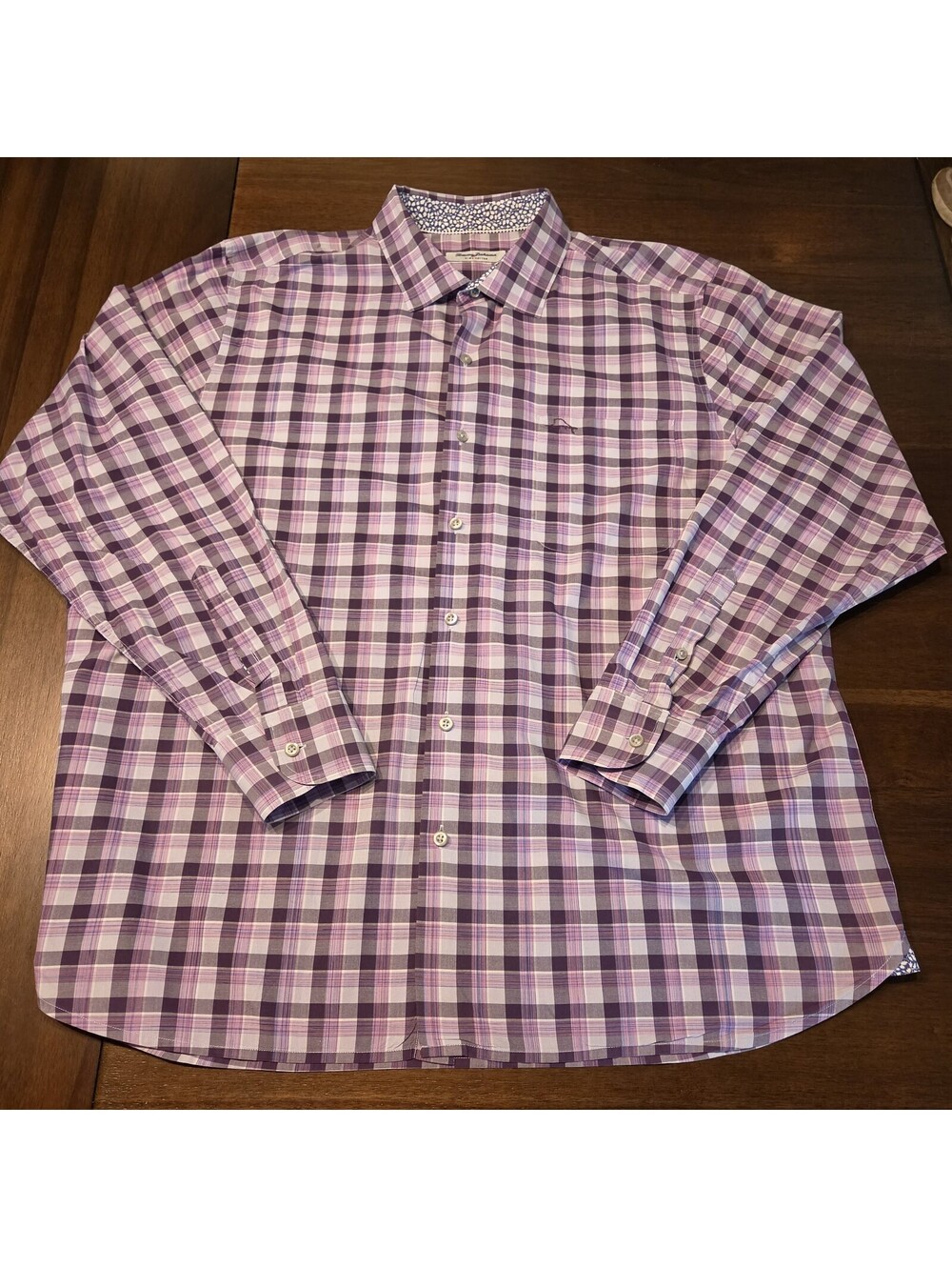 Tommy Bahama Shirt Mens XL Purple Plaid Pima Cotton Button Up Top
